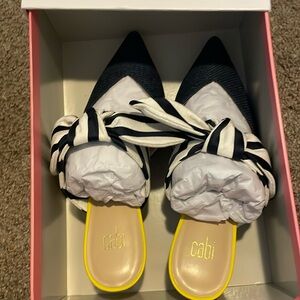 Cabi heels. Super cute and fun! Nautical bow tie, yellow, white and navy.